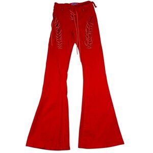 Edikted Woman's Pants XS Red Lace-Up Flared Bell Bottom Cotton Blend Retro Y2K S